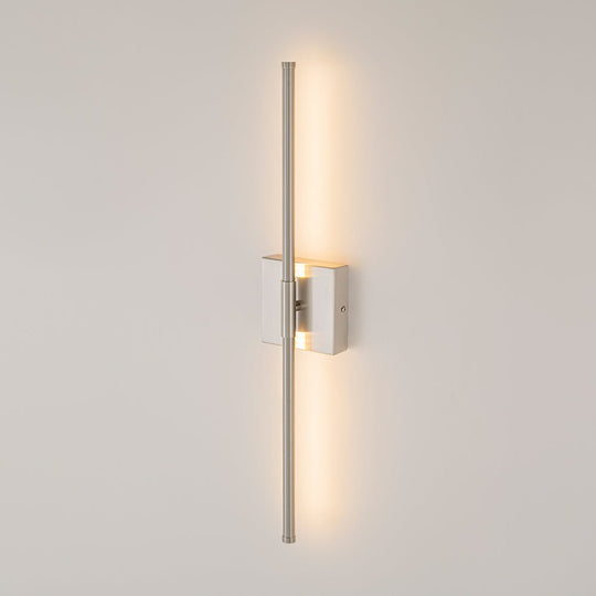 Pendantlightie - Minimalist Vanity Strip Linear Led Wall Light With Square Canopy - Wall Light - Nickel - 23.6 in (60 cm)