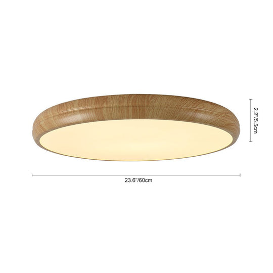 Pendantlightie - Minimalist Wood Grain Round Led Ceiling Light - Flush Mount - Cool White Light - Walnut Grain