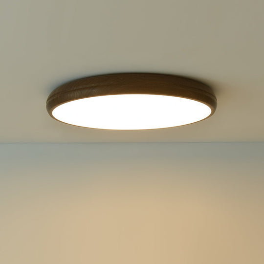 Pendantlightie-Minimalist Wood Grain Round Led Ceiling Light-Flush Mount-Cool White Light-Walnut Grain