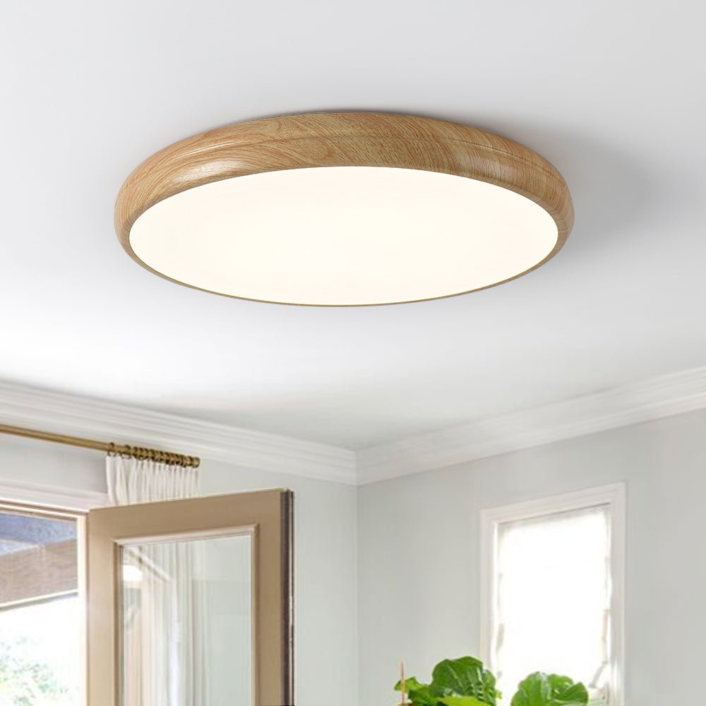Pendantlightie-Minimalist Wood Grain Round Led Ceiling Light-Flush Mount-Warm White Light-Wood Grain