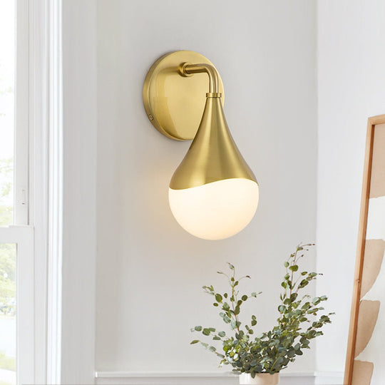 Pendantlightie - Modern 1 - Light Aged Brass Teardrop Bathroom Armed Wall Sconce - Wall Light - Brass - 