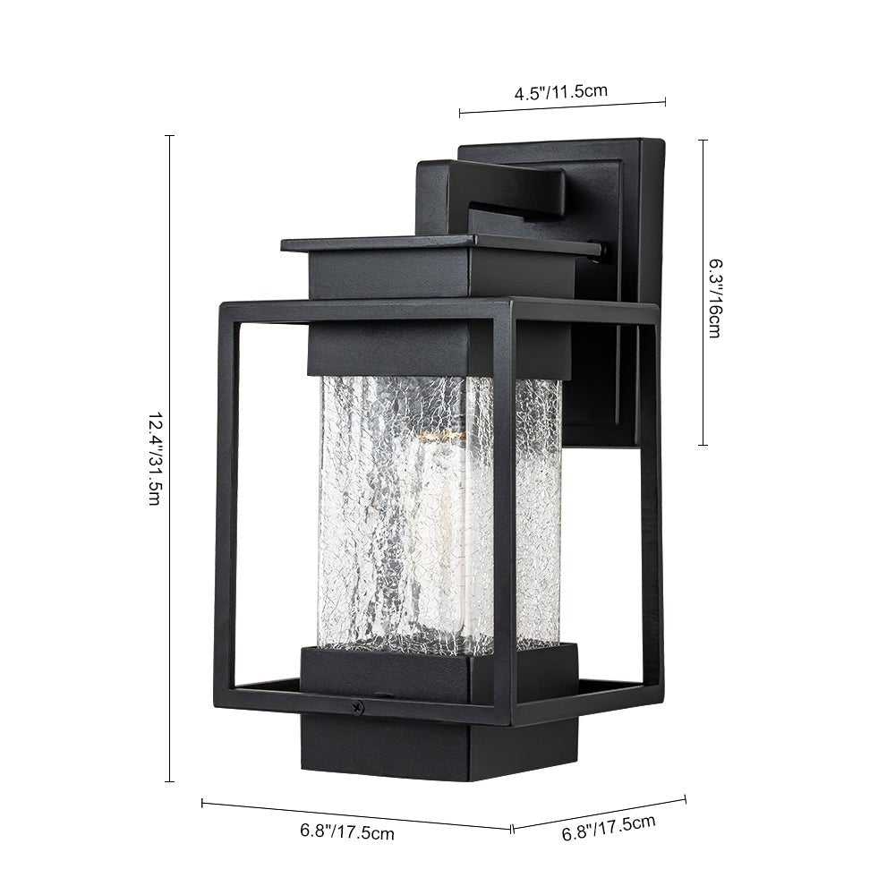 Pendantlightie - Modern 1 - Light Crackled Glass Outdoor Wall Lantern Sconce - Outdoor Wall Light - Black - 