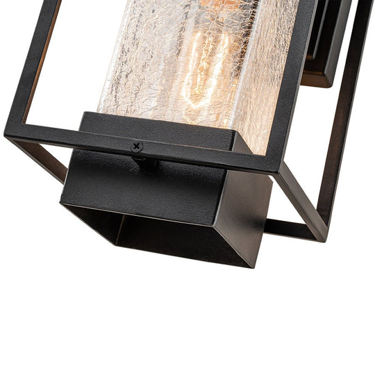 Pendantlightie - Modern 1 - Light Crackled Glass Outdoor Wall Lantern Sconce - Outdoor Wall Light - Black - 