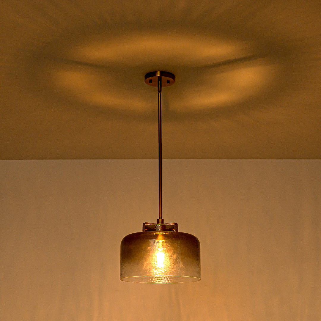Pendantlightie-Modern 1-Light Hammer Gradient Gray Textured Glass Drum Pendant Light-Pendants-Brass-Gray