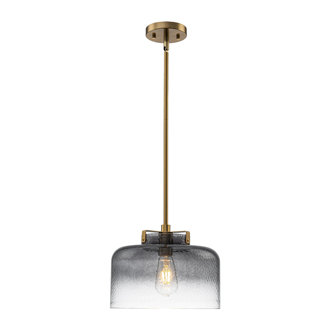 Pendantlightie-Modern 1-Light Hammer Gradient Gray Textured Glass Drum Pendant Light-Pendants-Brass-Gray