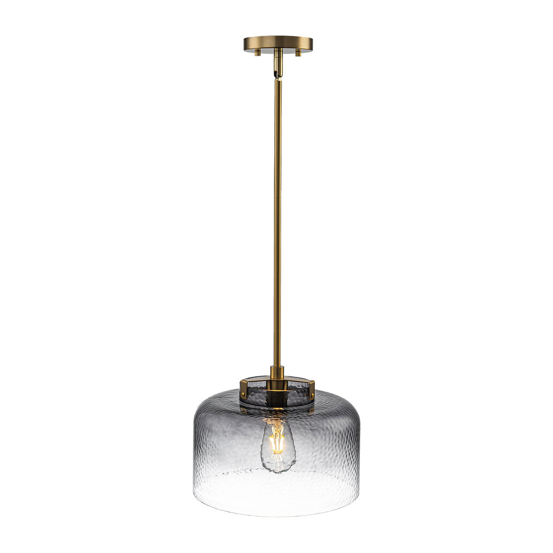 Pendantlightie-Modern 1-Light Hammer Gradient Gray Textured Glass Drum Pendant Light-Pendants-Brass-Gray