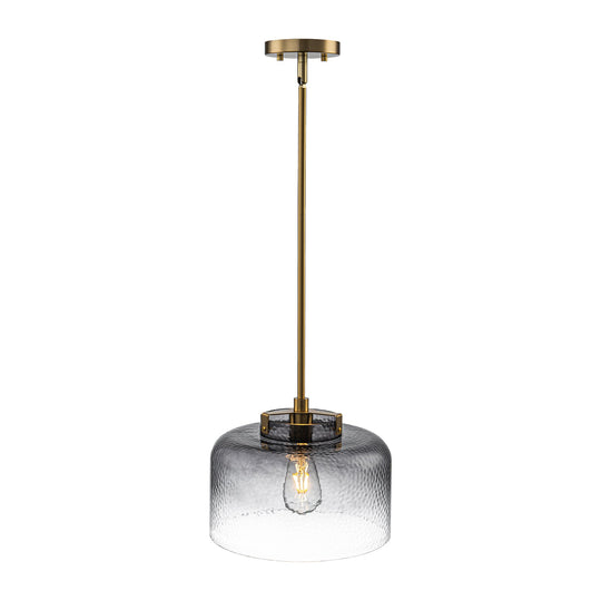 Pendantlightie-Modern 1-Light Hammer Gradient Gray Textured Glass Drum Pendant Light-Pendants-Brass-Gray