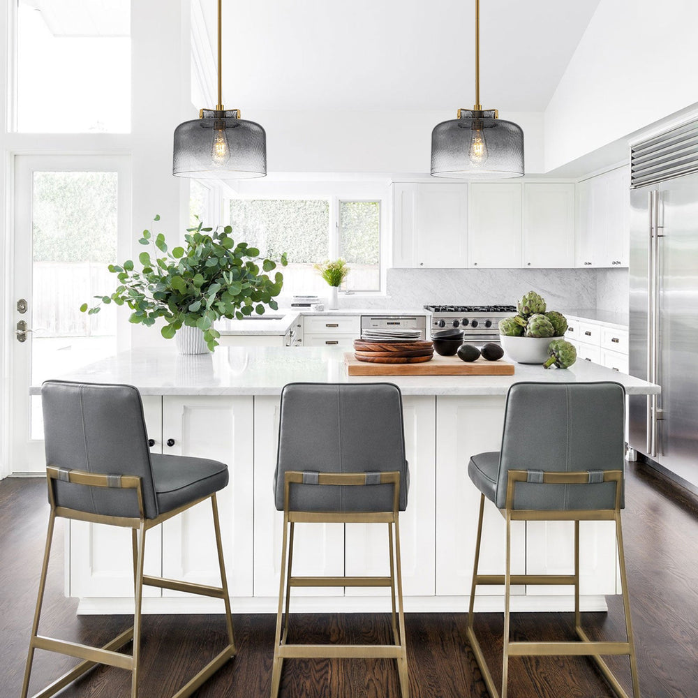 Pendantlightie-Modern 1-Light Hammer Gradient Gray Textured Glass Drum Pendant Light-Pendants-Brass-Gray