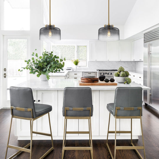 Pendantlightie-Modern 1-Light Hammer Gradient Gray Textured Glass Drum Pendant Light-Pendants-Brass-Gray