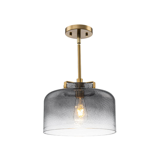 Pendantlightie-Modern 1-Light Hammer Gradient Gray Textured Glass Drum Pendant Light-Pendants-Brass-Gray