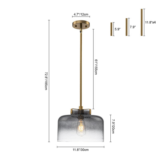 Pendantlightie-Modern 1-Light Hammer Gradient Gray Textured Glass Drum Pendant Light-Pendants-Brass-Gray