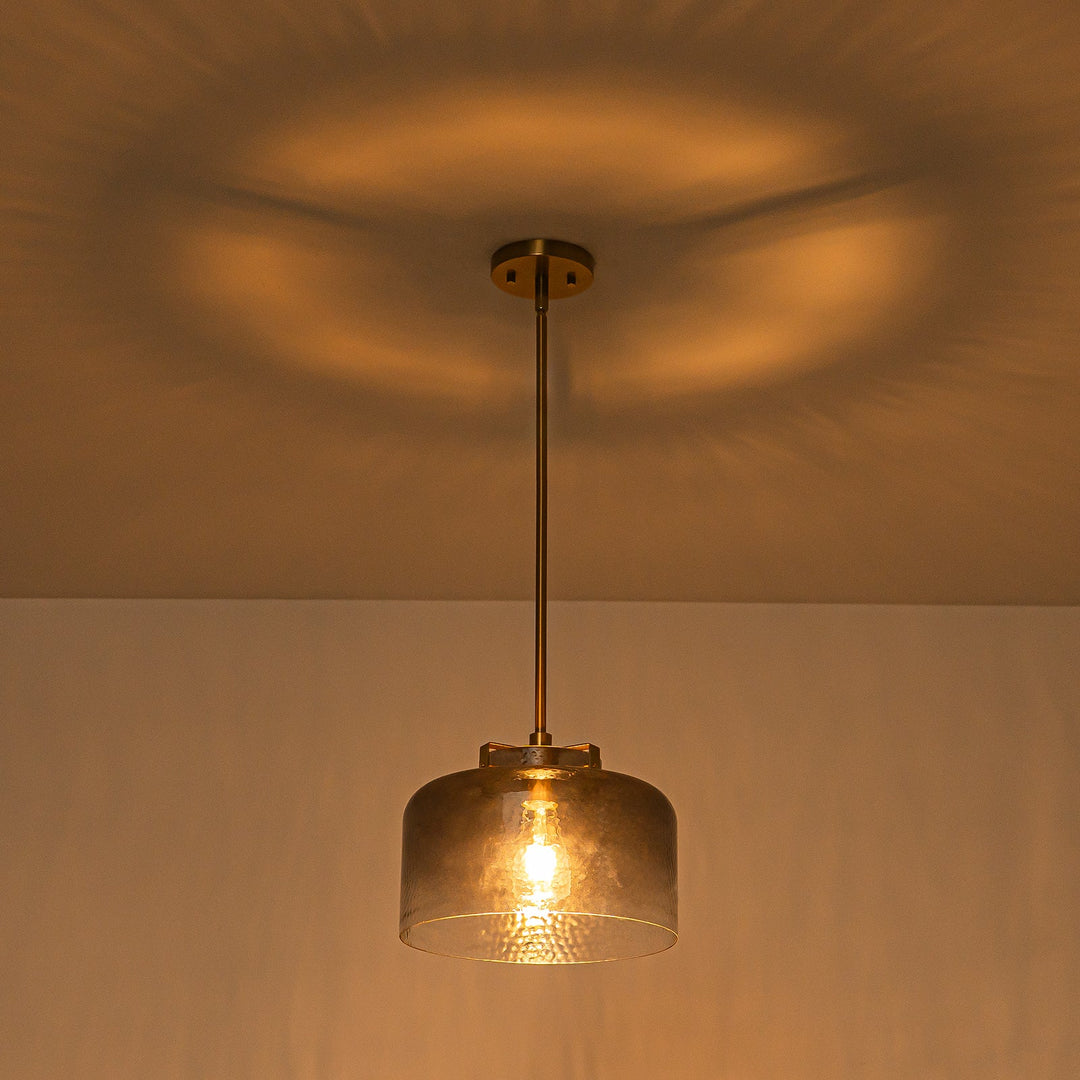 Pendantlightie-Modern 1-Light Hammer Gradient Gray Textured Glass Drum Pendant Light-Pendants-Brass-Gray