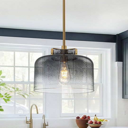 Pendantlightie-Modern 1-Light Hammer Gradient Gray Textured Glass Drum Pendant Light-Pendants-Brass-Gray