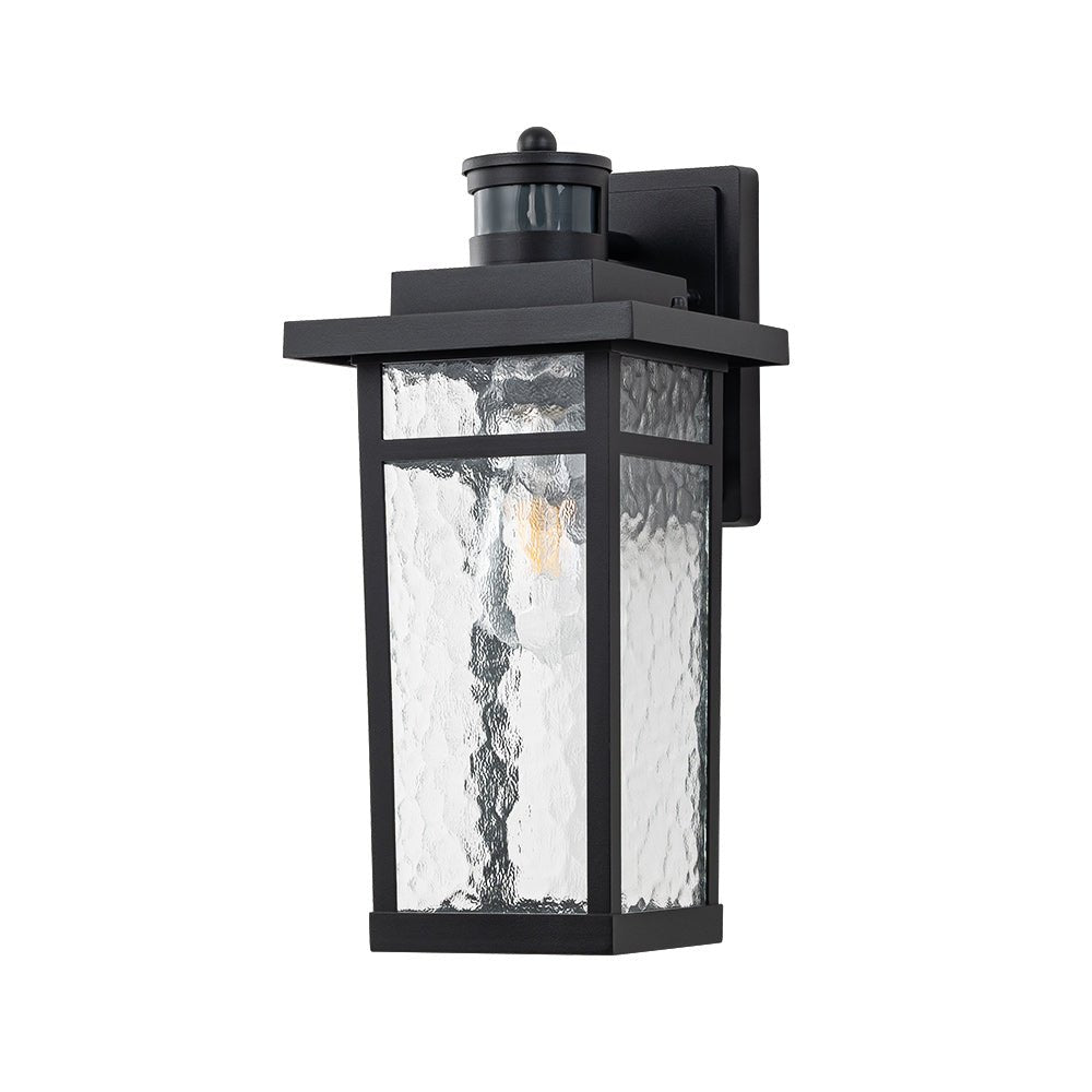 Pendantlightie - Modern 1 - Light Minster Glass Outdoor Waterproof Wall Lantern Sconce - Outdoor Wall Light - Black - 