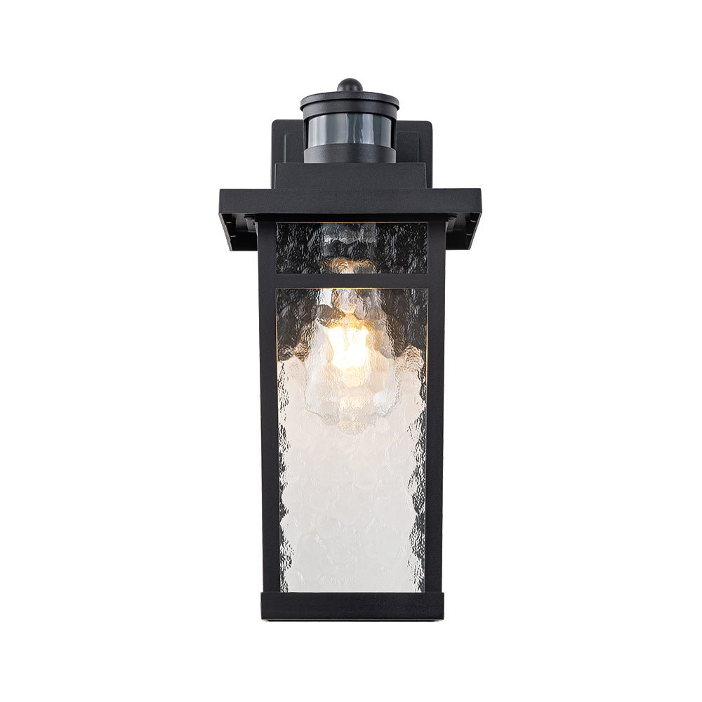 Pendantlightie - Modern 1 - Light Minster Glass Outdoor Waterproof Wall Lantern Sconce - Outdoor Wall Light - Black - 