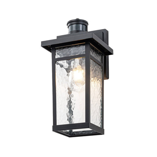 Pendantlightie - Modern 1 - Light Minster Glass Outdoor Waterproof Wall Lantern Sconce - Outdoor Wall Light - Black - 