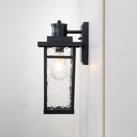 Pendantlightie - Modern 1 - Light Minster Glass Outdoor Waterproof Wall Lantern Sconce - Outdoor Wall Light - Black - 