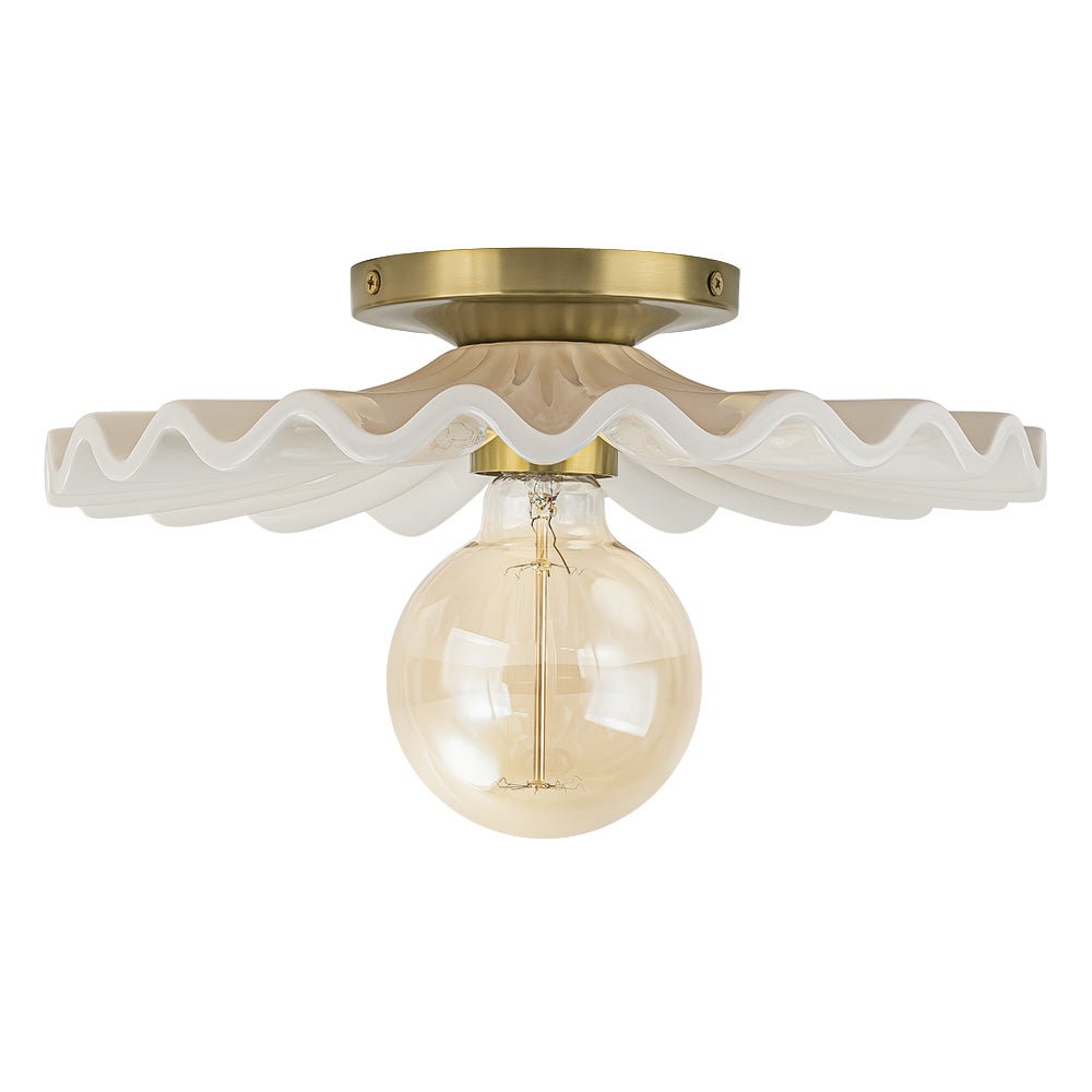 Pendantlightie - Modern 1 - Light Pleated Ceramic Shaded Semi Flush Mount - Semi Flush Mount - Brass - 