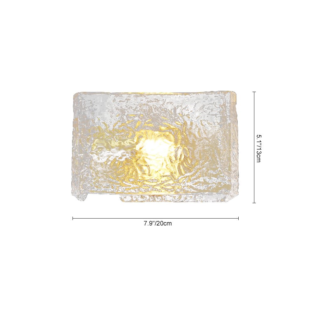 Pendantlightie - Modern 1 - Light Rectangular Water Textured Glass Wall Light - Wall Light - Brass - 