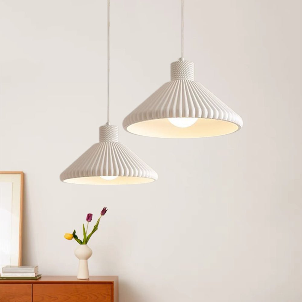Pendantlightie - Modern 1 - Light Resin Pleated Conical Pendant Light For Dining Table - Pendants - Beige - 