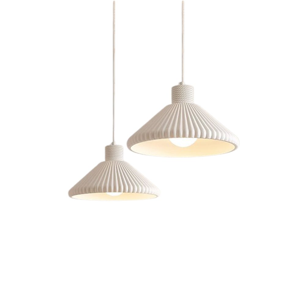 Pendantlightie - Modern 1 - Light Resin Pleated Conical Pendant Light For Dining Table - Pendants - White - 