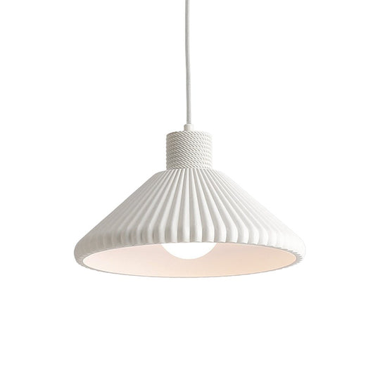 Pendantlightie - Modern 1 - Light Resin Pleated Conical Pendant Light For Dining Table - Pendants - White - 