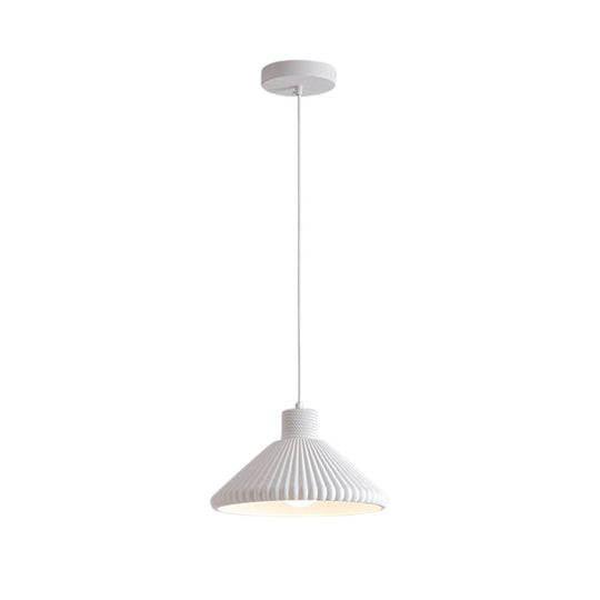 Pendantlightie - Modern 1 - Light Resin Pleated Conical Pendant Light For Dining Table - Pendants - White - 