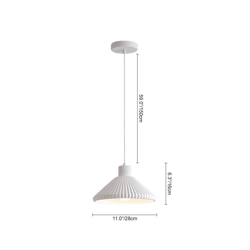 Pendantlightie - Modern 1 - Light Resin Pleated Conical Pendant Light For Dining Table - Pendants - White - 
