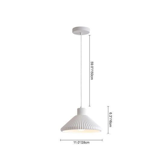 Pendantlightie - Modern 1 - Light Resin Pleated Conical Pendant Light For Dining Table - Pendants - White - 