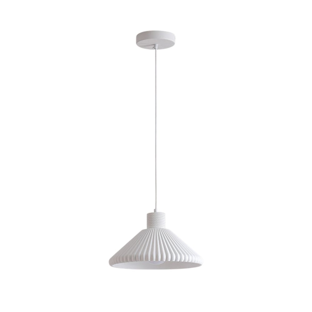 Pendantlightie - Modern 1 - Light Resin Pleated Conical Pendant Light For Dining Table - Pendants - White - 