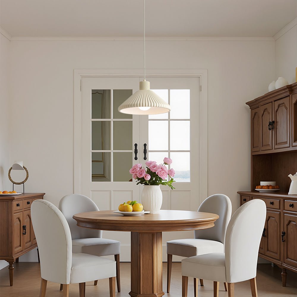 Pendantlightie - Modern 1 - Light Resin Pleated Conical Pendant Light For Dining Table - Pendants - White - 