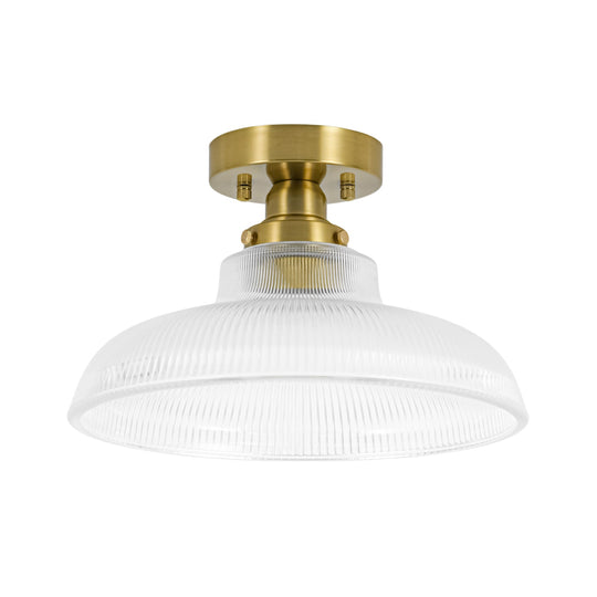 Pendantlightie-Modern 1-Light Wide Edge Ribbed Dome Shape Glass Semi Ceiling Light-Semi Flush Mount-Brass-Clear