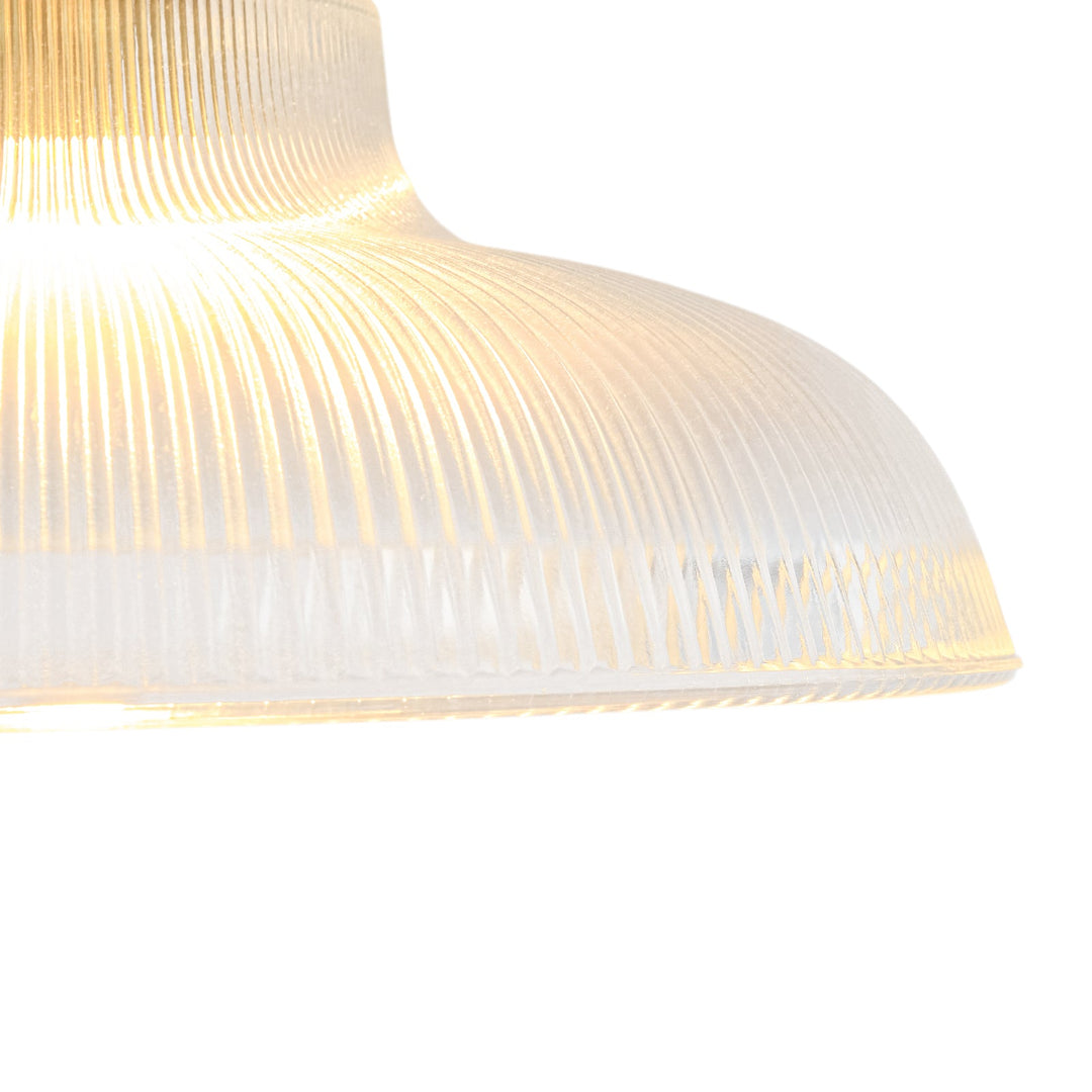 Pendantlightie-Modern 1-Light Wide Edge Ribbed Dome Shape Glass Semi Ceiling Light-Semi Flush Mount-Brass-Clear