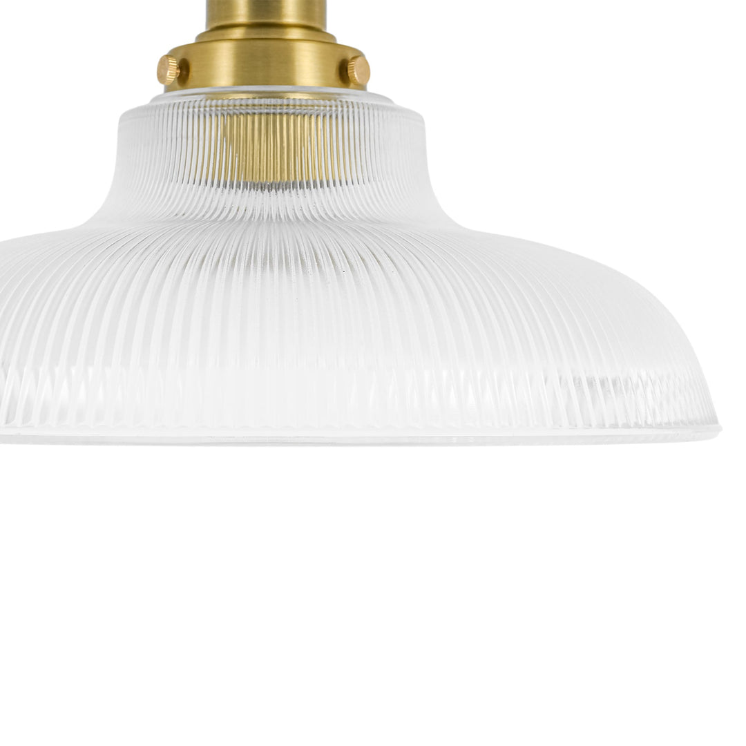 Pendantlightie-Modern 1-Light Wide Edge Ribbed Dome Shape Glass Semi Ceiling Light-Semi Flush Mount-Brass-Clear