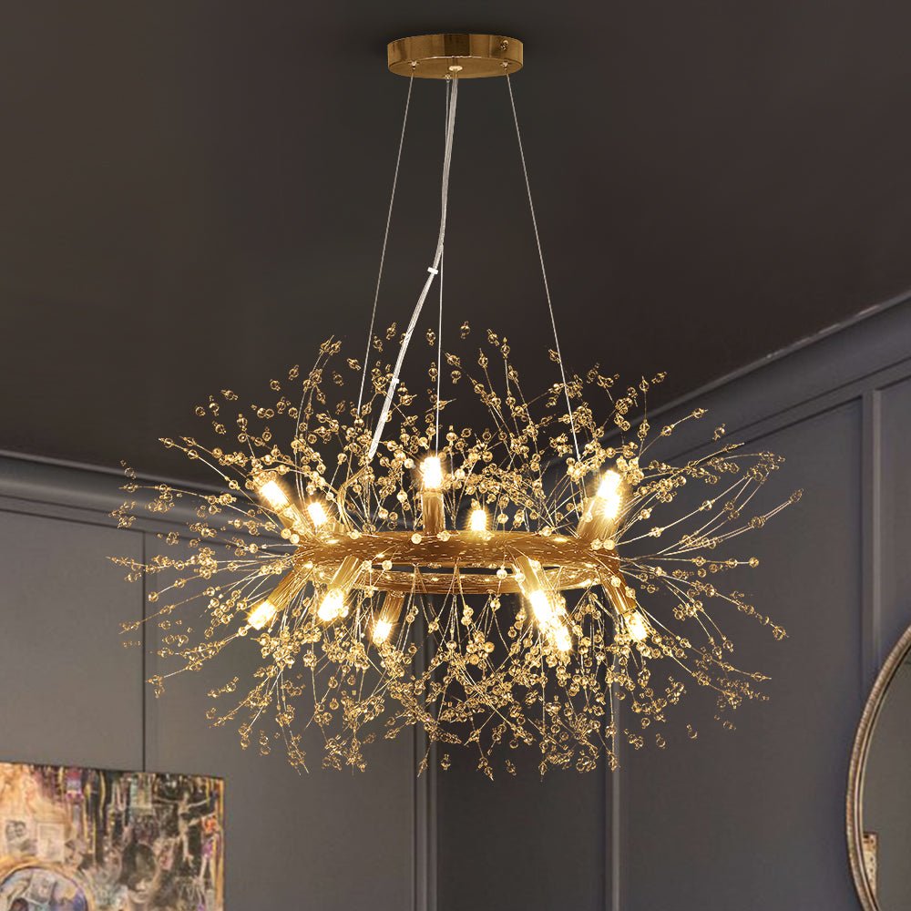 Pendantlightie - Modern 12 - Light Crystal Firework Round Dandelion Chandelier - Chandeliers - Gold - 