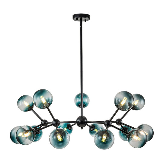 Pendantlightie - Modern 15 - Light Gradient Blue Sputnik Linear Glass Globe Chandelier - Chandeliers - Brass - 