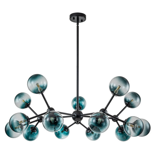 Pendantlightie - Modern 15 - Light Gradient Blue Sputnik Linear Glass Globe Chandelier - Chandeliers - Brass - 