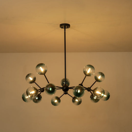 Pendantlightie - Modern 15 - Light Gradient Blue Sputnik Linear Glass Globe Chandelier - Chandeliers - Brass - 