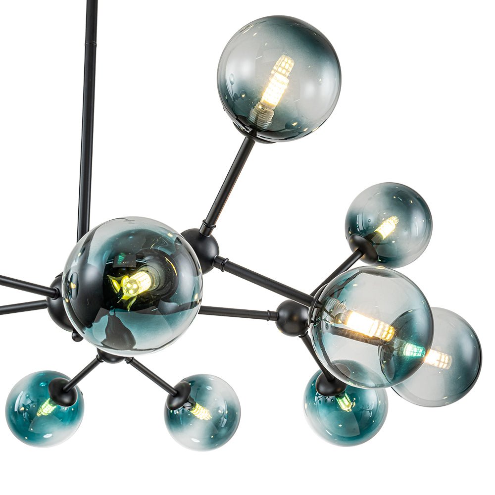 Pendantlightie - Modern 15 - Light Gradient Blue Sputnik Linear Glass Globe Chandelier - Chandeliers - Brass - 