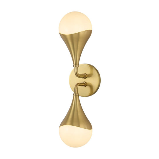 Pendantlightie - Modern 2 - Light Aged Brass Teardrop Bathroom Armed Wall Sconce - Wall Light - Brass - 