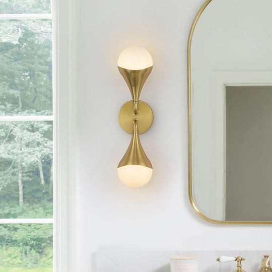 Pendantlightie - Modern 2 - Light Aged Brass Teardrop Bathroom Armed Wall Sconce - Wall Light - Brass - 