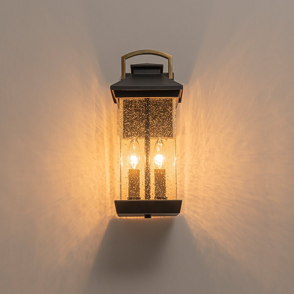 Pendantlightie - Modern 2 - Light Black And Gold Rectangular Outdoor Lantern Sconce - Outdoor Wall Light - Black+Gold - 