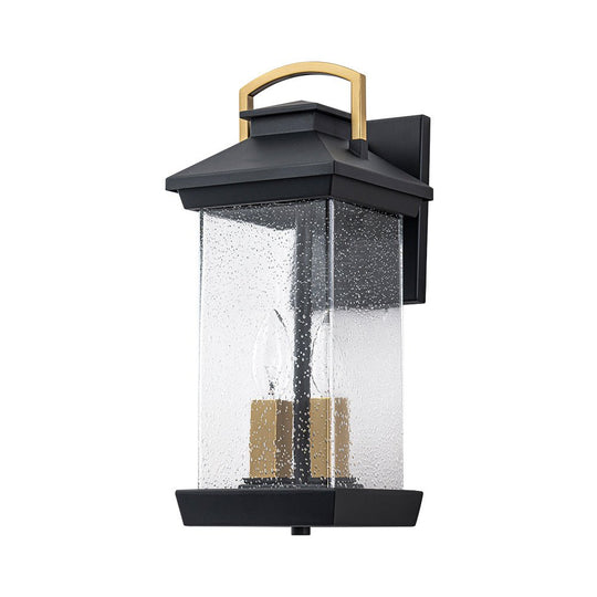 Pendantlightie - Modern 2 - Light Black And Gold Rectangular Outdoor Lantern Sconce - Outdoor Wall Light - Black+Gold - 