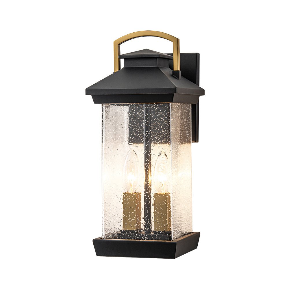 Pendantlightie - Modern 2 - Light Black And Gold Rectangular Outdoor Lantern Sconce - Outdoor Wall Light - Black+Gold - 