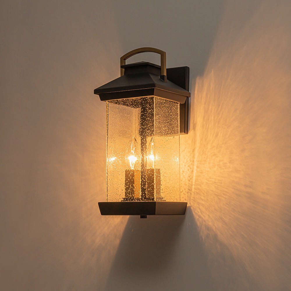 Pendantlightie - Modern 2 - Light Black And Gold Rectangular Outdoor Lantern Sconce - Outdoor Wall Light - Black+Gold - 