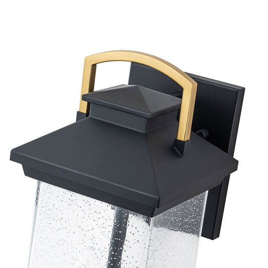 Pendantlightie - Modern 2 - Light Black And Gold Rectangular Outdoor Lantern Sconce - Outdoor Wall Light - Black+Gold - 