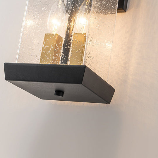 Pendantlightie - Modern 2 - Light Black And Gold Rectangular Outdoor Lantern Sconce - Outdoor Wall Light - Black+Gold - 
