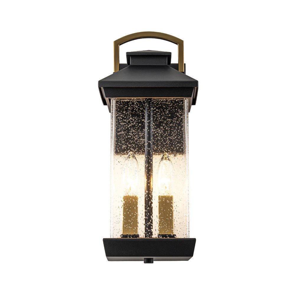 Pendantlightie - Modern 2 - Light Black And Gold Rectangular Outdoor Lantern Sconce - Outdoor Wall Light - Black+Gold - 