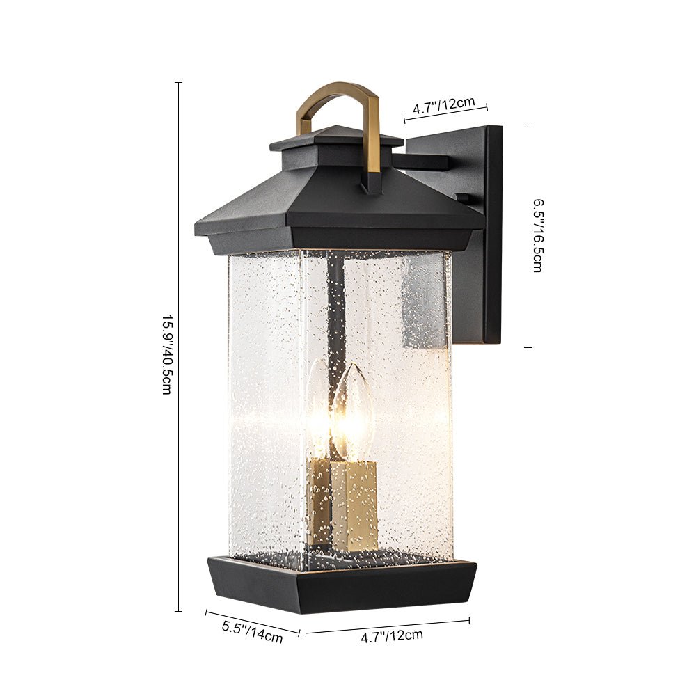 Pendantlightie - Modern 2 - Light Black And Gold Rectangular Outdoor Lantern Sconce - Outdoor Wall Light - Black+Gold - 