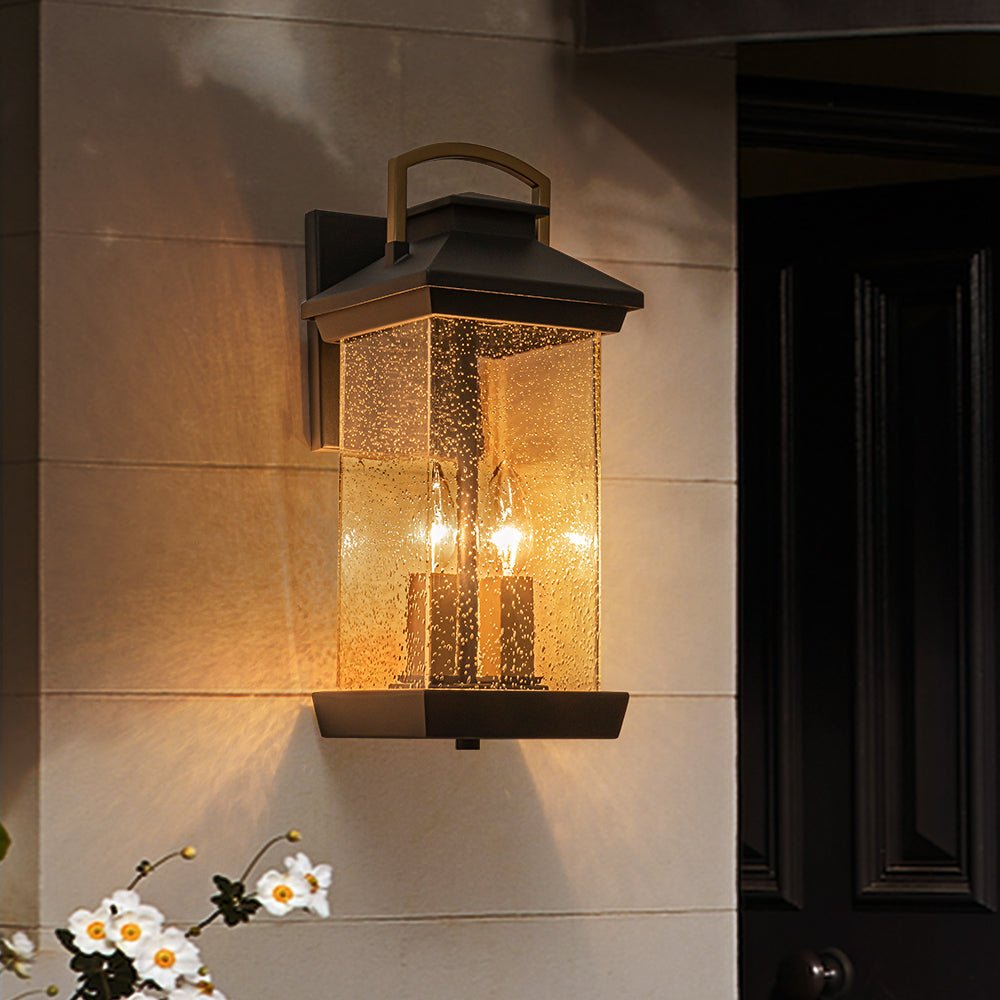 Pendantlightie - Modern 2 - Light Black And Gold Rectangular Outdoor Lantern Sconce - Outdoor Wall Light - Black+Gold - 